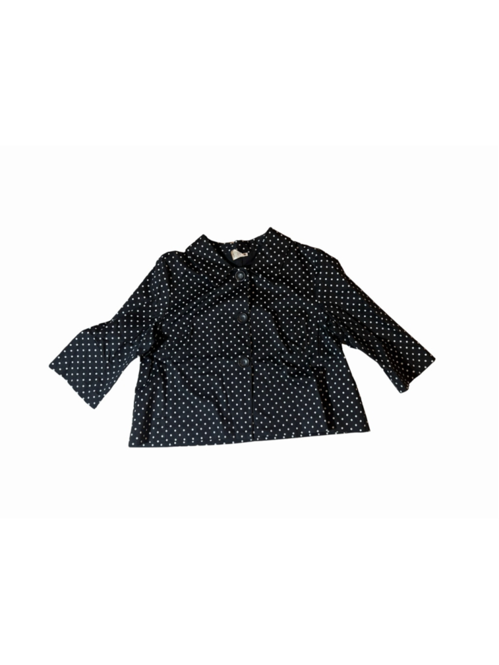 Lauren Evan Polka Dot Cropped Jacket Black White Retro 3/4 Sleeve L